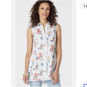 J. Jill White Floral Sleeveless Tunic Top